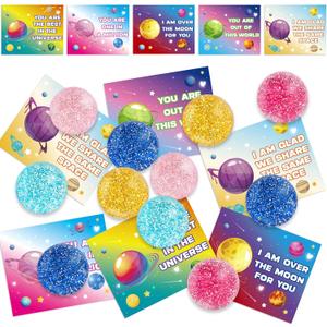 30 Packs Valentine's Day Cards with Glitter Bounce Balls Stress Toys for Classroom Exchange, Valentine's Gifts Party Favors for Boys Girls School, Party Prizes for School