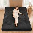 Extra Thick Futon Mattress - Japanese Floor Mattress for Adults, Portable Foldable Sleeping Pad for Guest, Camping, Dorm,Futon Mattress Full Size with Storage Straps, Black
