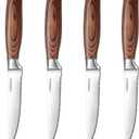 Steak Knives, Steak Knives Set of 4, Ergonomic Wood Handle, 4.5 Inch High Carbon Stainless Steel Serrated Steak Knives Set with Gift Box