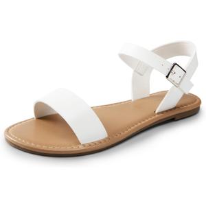 DREAM PAIRS Women's Ankle Strap Flat Sandals Open Toes One Band Buckle Summer Dressy Sandals (10, White-pu)
