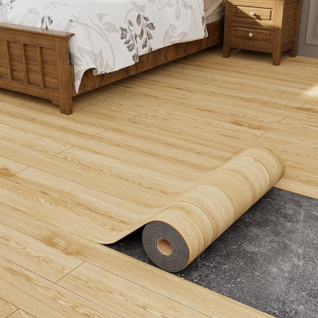 Oxdigi Peel and Stick Herringbone Vinyl Flooring Roll 23"x 118"/19 Sq.Ft, Self Adhesive Vinyl Floor Tiles Wood Plank Flooring Waterproof Wear-Resistant for Any Room, DIY Floor Coverings, Nature Wood