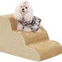 Dog Stairs Ramp for Couch 15.7”H, 3-Step Pet Stairs for Small Dogs with High Density Foam, Dog Slope Stairs with Durable Non-Slip Bottom for Puppy Khaki