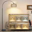 Arc Floor Lamps for Living Room with 3 Color Temperatures, Black Standing Lamp with Remote & Dimmable LED Bulb, Rattan Boho Floor Lamp, Farmhouse Tall Lamp for Bedroom, Over Couch Arched Reading Light