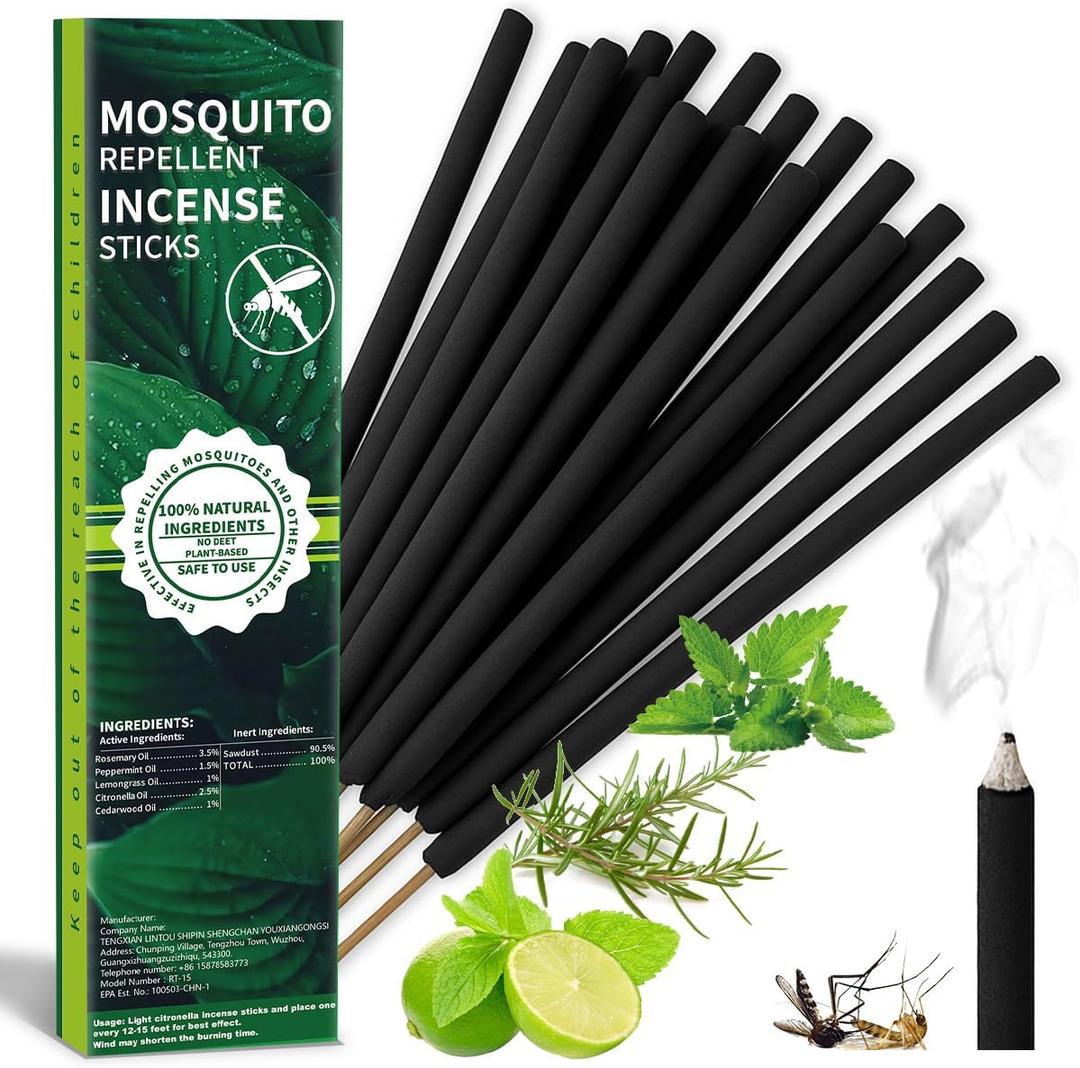Extra Large Mosquito Repellent Sticks 24 Pack, Natural Outdoor Patio Mosquito Deterrent, Long-Lasting 2-Hour Burn Time, Safe for Family Pets Effective Bug Control