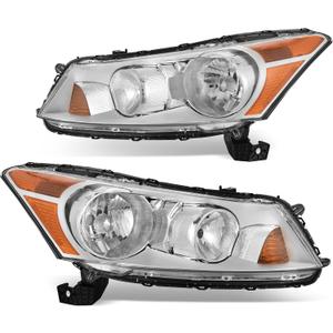 DWVO Headlight Assembly Compatible with 2008-2012 Accord 4-Door Sedan Chrome Housing Amber Reflector Headlamp for Driver and Passenger Side