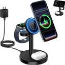 2025 3 in 1 Wireless Charging Station Compatible with MagSafe, 15W Fast Magnetic Mag-Safe Charger Stand for Apple iPhone 17 16 15 14 13 12 Series iWatch AirPods Pro 4 3 2, Black