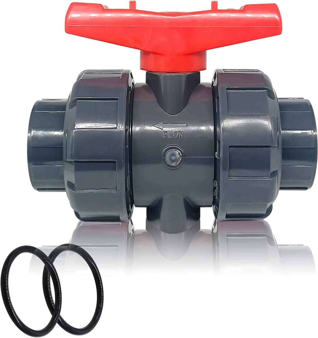 PVC Union Ball Valve, 1-1/2" Inch (DN40) True Union Full Flow Ball Valve with ASTM EPDM O-ring, Slip Socket, Full Port for Water System