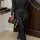 EDITCOZY Women Sexy Two Piece Outfits Fringe Pants Set Long Sleeve Club 2 Piece Going Out Birthday Party Night (Black, L)