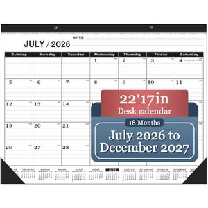 Desk Calendar 2026-2027 large 22 x17 (July 2026-December 2027) 2026-2027 Desk Calendar Large 22 x17,Classic Black Calendar 2027,Calendar 2027 with Plastic Cover