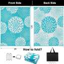 Ileading Waterproof Outdoor Rug 9x12, Reversible Plastic Straw Patio Rug, Portable Indoor Outdoor RV Camping Mat Carpet for Deck, Porch, Balcony, Backyard, Picnic, Floral Teal