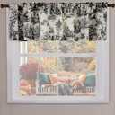 Black and White Farmhouse Kitchen Valances for Windows,Toile Country Decor Print Sheer Rustic Theme Pattern Design Rod Pocket Cream Cotton Valance Curtains for Living Room Bathroom Set,18 Inch Length (40"W x 18"L (Pack of 1), Grey Black)