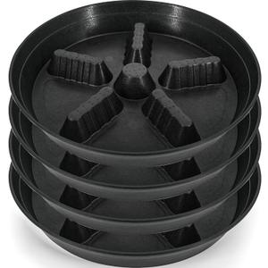 4 Pack Plant Saucer 14 inch, Plastic Plant Saucers for Indoors, Raised Middle Plant Trays for Pots, Water Tray for Plants, Plant Stand Water Catcher Tray, Pot Saucers for Plants (Black)