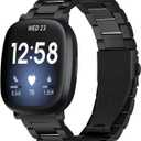 Stainless Steel Band Compatible with Fitbit Versa 4 / Fitbit Sense 2 / Fitbit Versa 3 / Fitbit Sense, Adjustable Metal Watch Bands BraceletsWristband Replacement for Women Men (Black)