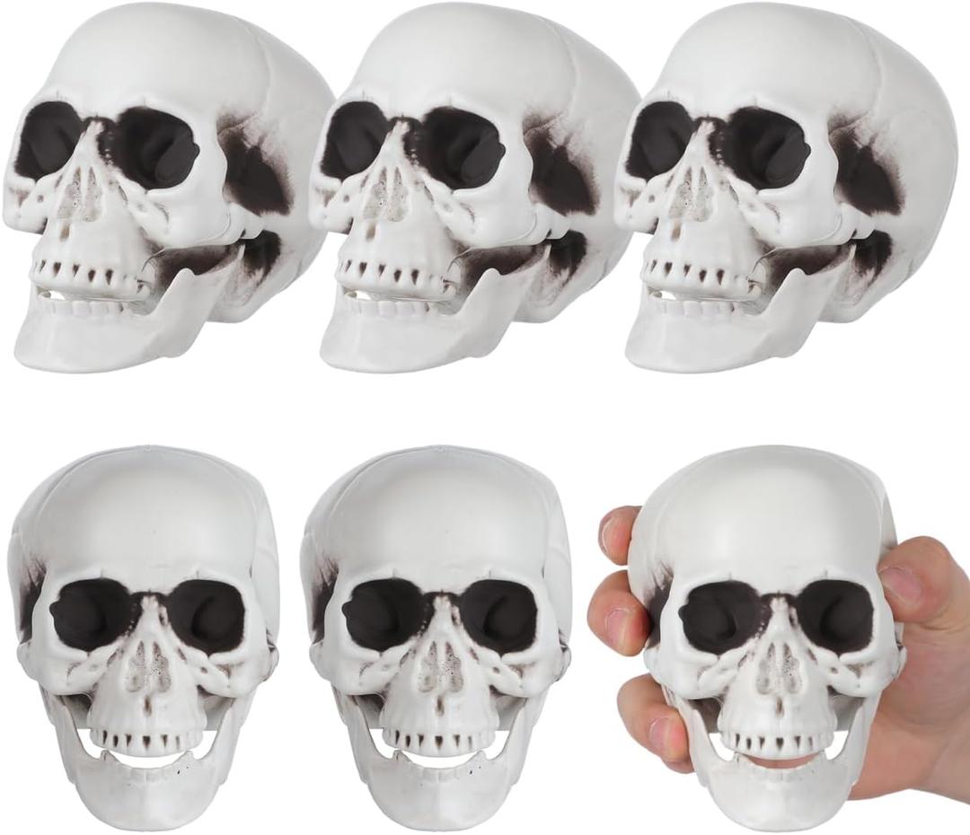 Skull Ornaments 6Pcs Plastic Halloween Skull Heads 4.33 Inch Ghost House Decoration Lightweight Halloween Party Props