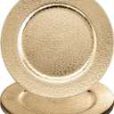 Kingrol Set of 6 Gold Plastic Charger Plates, 13" High-Shine Round Decorative Underplates with Alligator Texture, Warm Gold Table Setting for Wedding & Events, Not for Food Contact