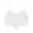 WDIRARA Women's Cami Heart Pearl Crop Top Sparkly Outfits White L (White)