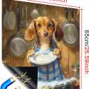 HOMETITUTE Dishwasher Magnet Cover 23x26 in Oil Painting Style Dachshund Washing Dishes in Rustic Kitchen Magnetic Dishwasher Cover for Kitchen Appliance Decoration Front Art Skin Panel Home Decor