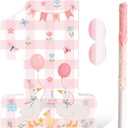 Pajean Silly Goose Piata Funny Goose 1st Birthday Decorations Pink Gingham Duck Number One Piata Set with Stick Blindfold for Baby Shower First Birthday Celebration Decor