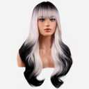 MAGQOO Black Blonde Ombre Wigs for Women Girls Black White Ombre Wig with Bangs Two Tones Ombre Colorful Wigs Halloween Cosplay Costume Party Wig