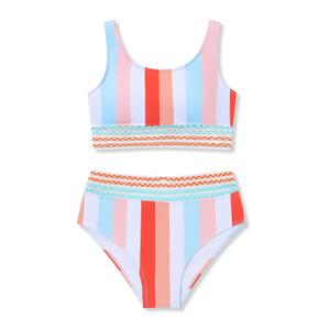 Kxuryueo Girls' Swimsuits Striped Bikini Set Two Piece Bathing Suit Adjustable Straps Swimwear with Chest Pad Size 9 10