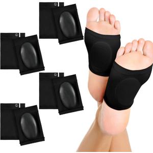 Nuanchu 4 Pairs Compression Arch Support Sleeves with Gel Pad Inside Metatarsal Compression Arch Support Brace Cushioned Gel Foot Sleeves for Women Men Flat Foot Pain Relief (Black)