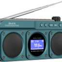 SEMIER Small Digital FM Radio Bluetooth Speaker, Handheld Rechargeable Radio Wireless Speaker, LCD Display, Double Speakers, Headphone Jack, Support USB/Micro SD Card MP3 Play for Home Outdoor (No AM)