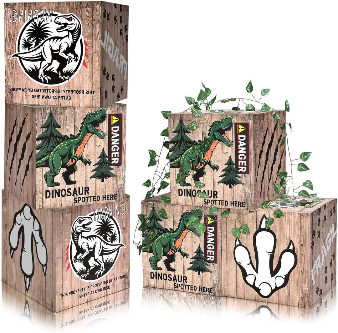 6 Pcs Dinosaur Party Decorations 12 x 12 x 12 Inch Dinosaur Theme Boxes Dinosaurs Table Centerpieces Dinosaurs Boxes for Birthday Party Woodland Safari Baby Shower Decorations