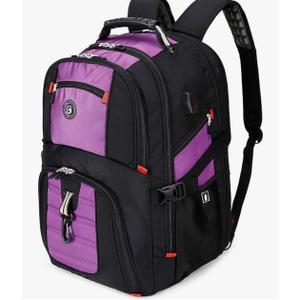 SHRRADOO Extra Large 50L Travel Laptop Backpack with USB Charging Port, College High School Backpack Airline Approved Business Work Bag Fit 17 Inch Laptops for Men Women,Purple