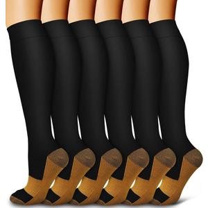 Bluemaple 6 Pack Copper Compression Socks for Women and Men Circulation-Best Support for Medical, Running,Nursing,Athletic (Large-X-Large)
