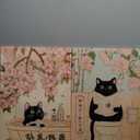 Framed Japanese Bathroom Wall Art Set of 2, Funny Black Cat in Bathtub and Toilet Pictures Wall Decor Paintings, Vintage Cute Animal Canvas Prints Home Decor for Restroom Spa Room 12x16 inch