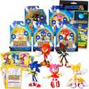 Sonic The Hedgehog Display Figures Set - Party Favors Bundle with 5 Figurines Including Sonic, Amy, Tails Cake Toppers and More Plus Stickers
