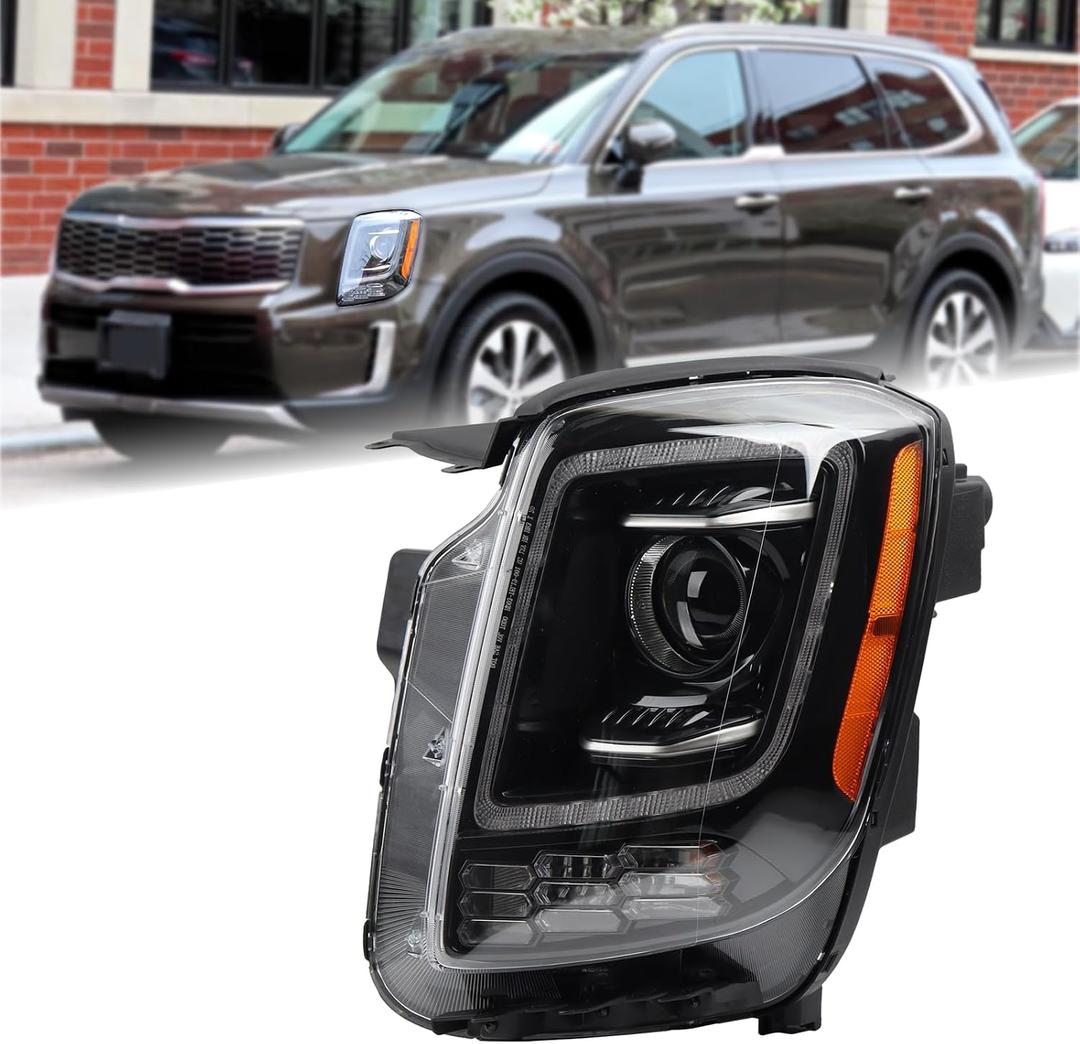 Duolctarms Halogen Type Headlight Headlamp Assembly Compatible for 2020 2021 2022 Kia Telluride S Left Driver Side 92101-S9000