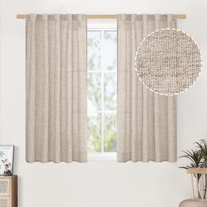 BGment Linen Curtains 48 Inch Length 2 Panels, Rod Pocket and Back Tab Light Filtering Textured Window Drapes for Bedroom Living Room Bathroom, Natural,42 Inch Wide Each Panel