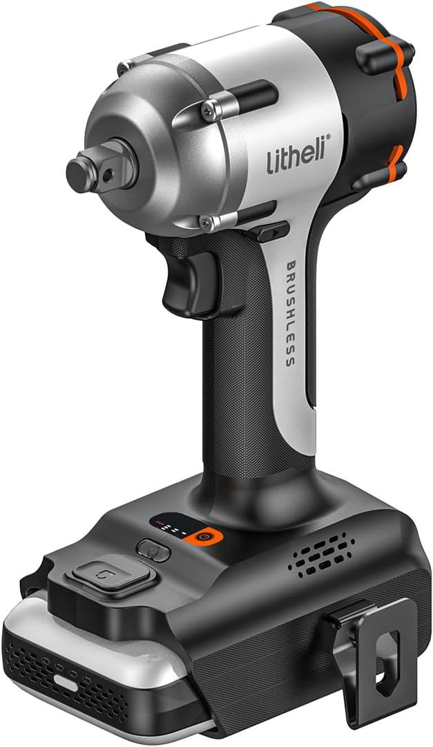 LiTHELi Cordless Impact Wrench, 1/2 Inch Hog Ring Brushless Impact Gun with 12,500 mAh Battery, Variable Speeds Impact Driver for Car Home, Charger not Included