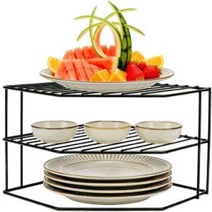 3-Tier Kitchen Corner Shelf Rack – 10x10x7 Inch Metal Wire Counter & Cabinet Organizer, Pantry Kitchen Counter Storage Shelf and Organizer for Plates, Cups, Dishes (Black)