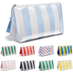 PVC Waterproof Makeup Bag, Large Clear Coated Cosmetic Bags for Women Girls, Travel Makeup Bag for Purse Organizer Zipper Pouch Beach Summer Vacation Essentials Gifts for Women
