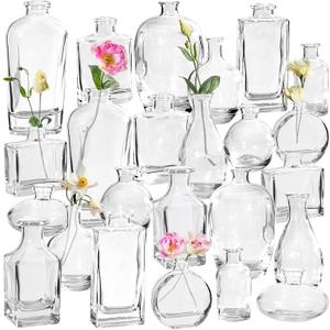 Glass Bud Vases Set of 24 - Assorted Styles, Perfect for Centerpieces, Weddings, and Home Decor - Durable Vintage Mini Vases for Floral Arrangements (Clear)