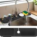 24 Inch Kitchen Sink Splash Guard5Slope Fast Draining Silicone Mat for Kitchen Sink Faucet Mat, Upgraded Sink Tidy Splash Guard for Bathroom Faucet Draining Mat (Black)