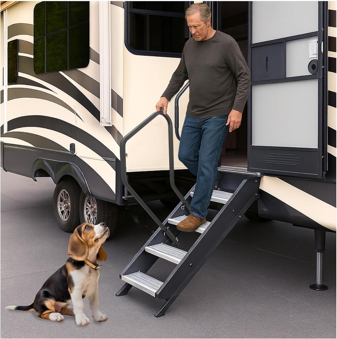 KUAFU RV Handrail Compatible with Any Generation 3 Triple Or Quad Solid Step for 5th Wheel Rvs Travel Trailers Steel 3 or 4 Step, Rails for RV Stairs Replace for STP214-121H Steel