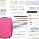 YMCLUB 127 Pcs Crochet Hooks Set, Aluminum Knitting Needles Kit with Portable Pink Case, Complete Yarn Weaving Sewing Tools for Beginners and Experienced Crocheters