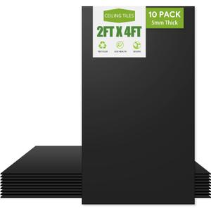2ft x 4ft Drop Ceiling TilesSmooth Black PVC Ceiling Tiles 24 x 48in. Waterproof, Washable and Fire-Rated - Reusable - High-Grade PVC to Prevent Breakage-Cover 80 Sq. Ft-Package of 10 Tiles