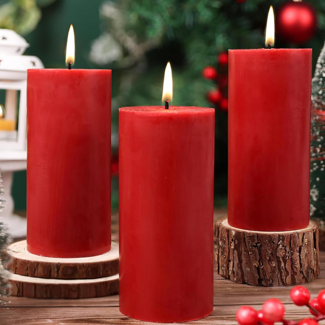 2.8x6 Inch Soy Pillar Candles 270 Hours Long Burning Natural Soy Wax Candles Smokeless Red Pillar Candles Dripless Handmade Pillar Candle for Wedding Table Home, 3 Pack