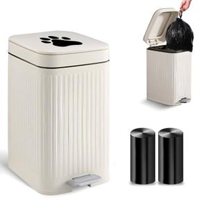 Dog Poop Trash Can Outside, 5L/1.3 Gal Pet Poop Bucket with Lid, Foot Pedal, Dog Waste Container with 40 Bags, Lid Soft Close for Pet, White