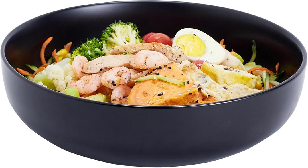 10'' Large Serving Bowl, 2.8 Quart Big Salad Pasta Bowl, Porcelain Fruit Bowl,Matte Mixing Bowls,Wide Soup Bowl for Family Kitchen,Microwave & Dishwasher Safe (Black)