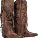 Mattiventon Cowboy Boots for Women Fringe Knee High Cowgirl Western Boots with Classic Embroidery Pointed Toe Chunky Heel for Weddings Parties (9.5, Brown)