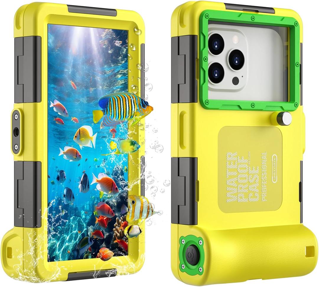 Underwater Phone Case for Snorkeling, [50ft/15M]Professional Diving Waterproof Phone Case for iPhone17-7 Pro/Pro Max/Plus/Mini, Galaxy S10-S25 Plus/Ultra, A21-A56(NOT for Multi-folding Screen)[Yellow]