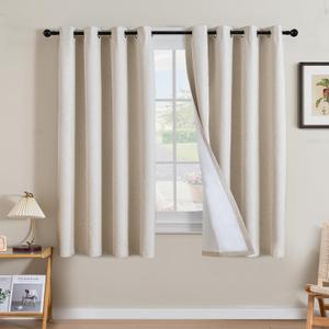 H.VERSAILTEX Linen Curtains 100% Blackout Curtains for Bedroom 63 inch Long Full Light Blocking Nature Linen Blended Window Curtains for Living Room Nickel Grommet (2 Panels, Heathered Natural)