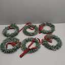 Dingion 6 Pcs 6" Christmas Mini Cabinet Wreaths Norfolk for Kitchen with Ribbon Bows Red Berry Norfolk Pine Small Window Wreath Hunging Ornament for Window Door Farmhouse Christmas Party Decorations