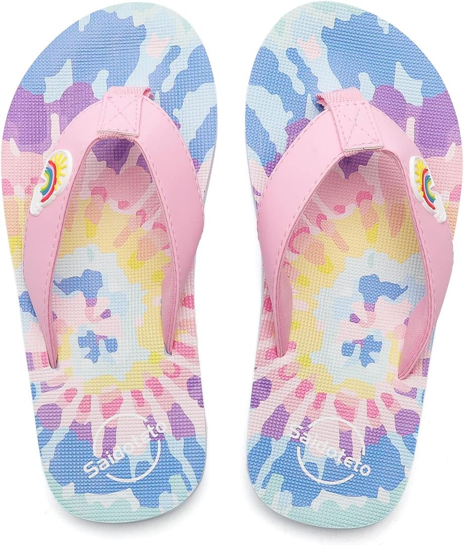 Saidoteto Boys Girls Flip Flops Child Summer Slip-on Thong Sandals Beach Pool Water Shoes(Little/Big Kid) (Blue/Pink), 2-3