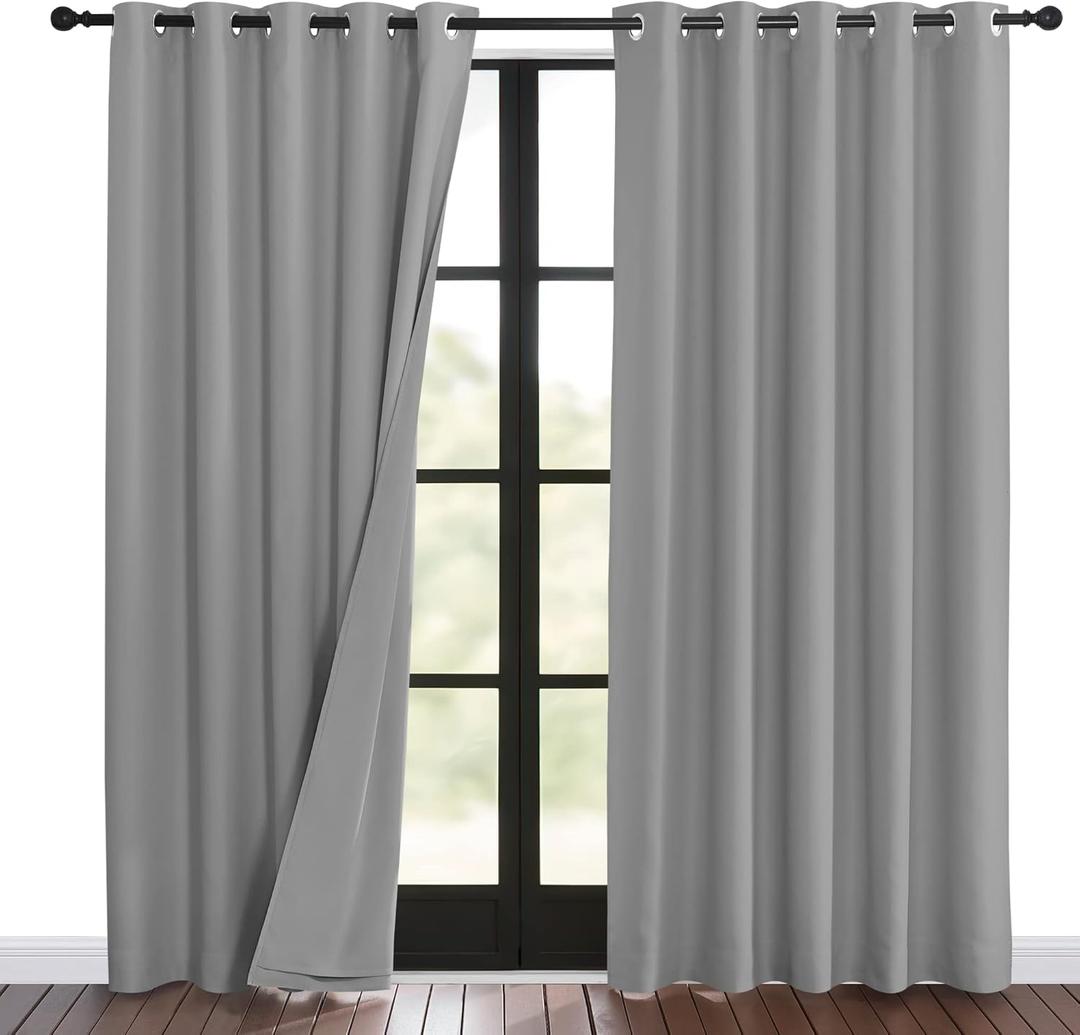 NICETOWN Noise Insulation Curtain Panels, Pair of Energy Smart & 100% Blackout Echo of Sounds Reducing Drapes for Dining Room, Thermal Guest Room Lined Window Dressing(Silver Grey, 62 x 84 inch)